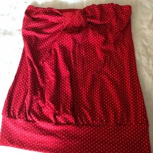 Red and white small polka dot sleeveless top